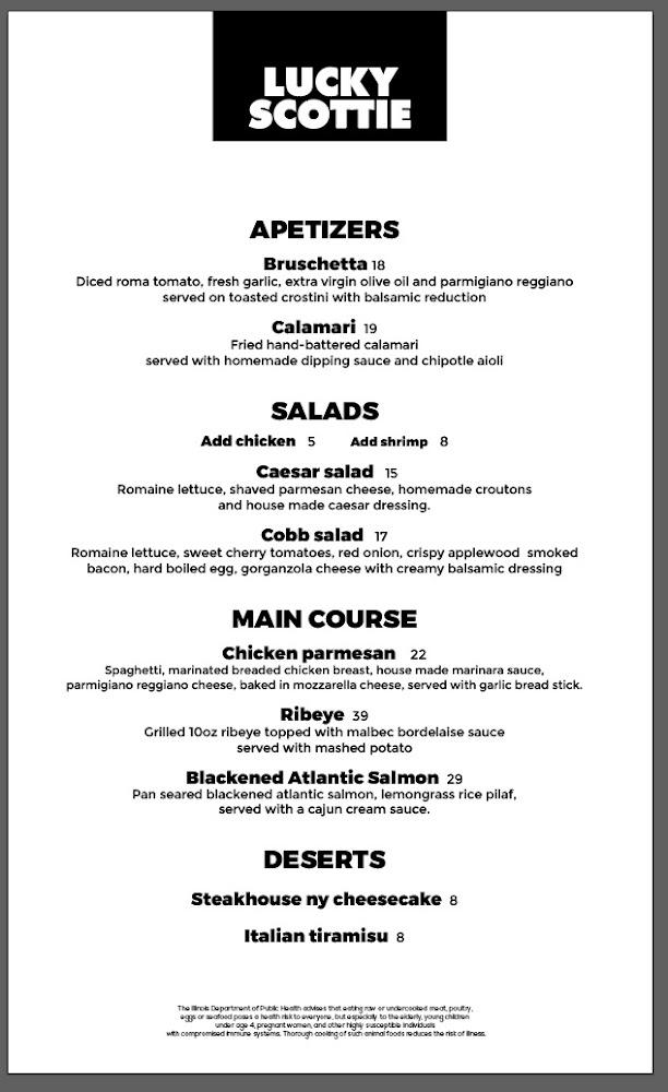 Lucky Scottie Restaurant Menu image 2